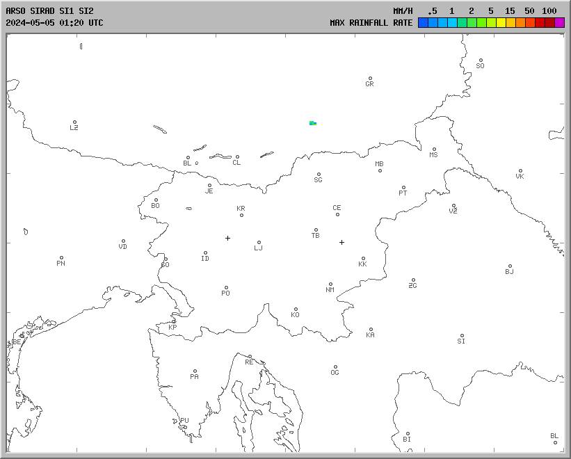 Radarska Slika Padavin - zadnja slika. Vir: Arso